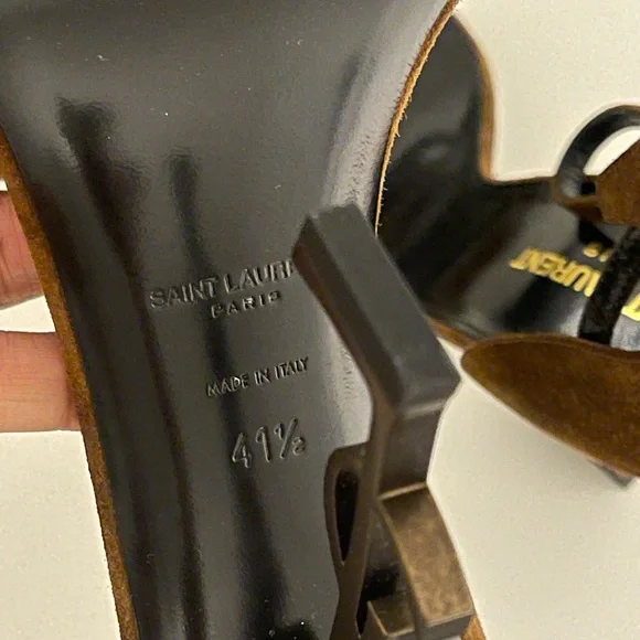Saint Laurent Opyum Suede Logo Heel Sandals Brown 41.5 YSL Monogram Bronze - Picture 4 of 7